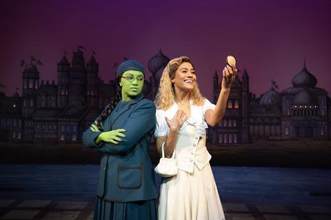 Alexia Khadime (Elphaba) and Lucy St. Louis (Glinda) in London's West End musical Wicked.